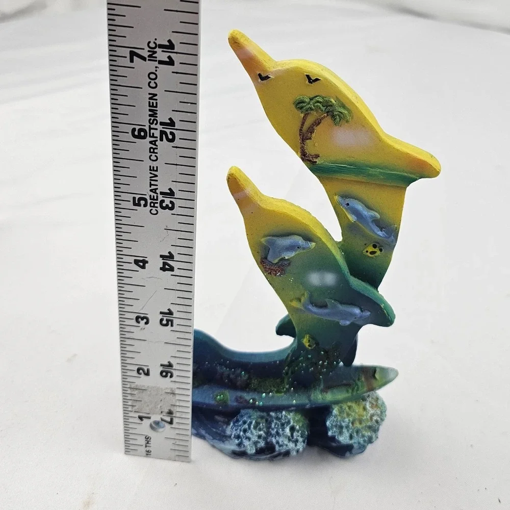 Dolphin Sculpture Ocean Sea Life Art Coastal Decor‎ Beachy Palm Tree